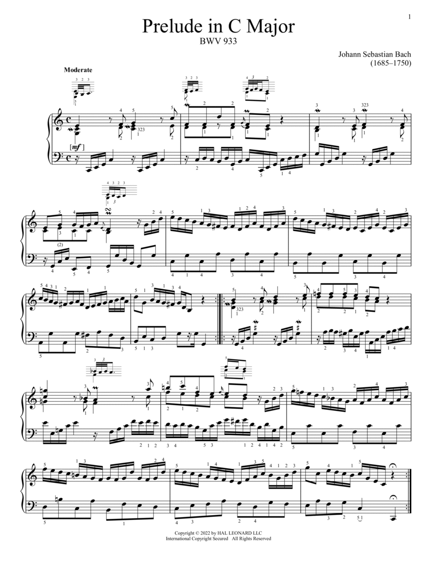 Prelude In C Major, BWV 933