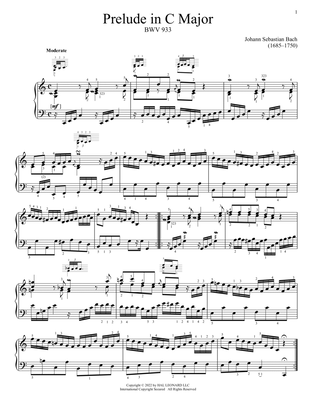 Book cover for Prelude In C Major, BWV 933