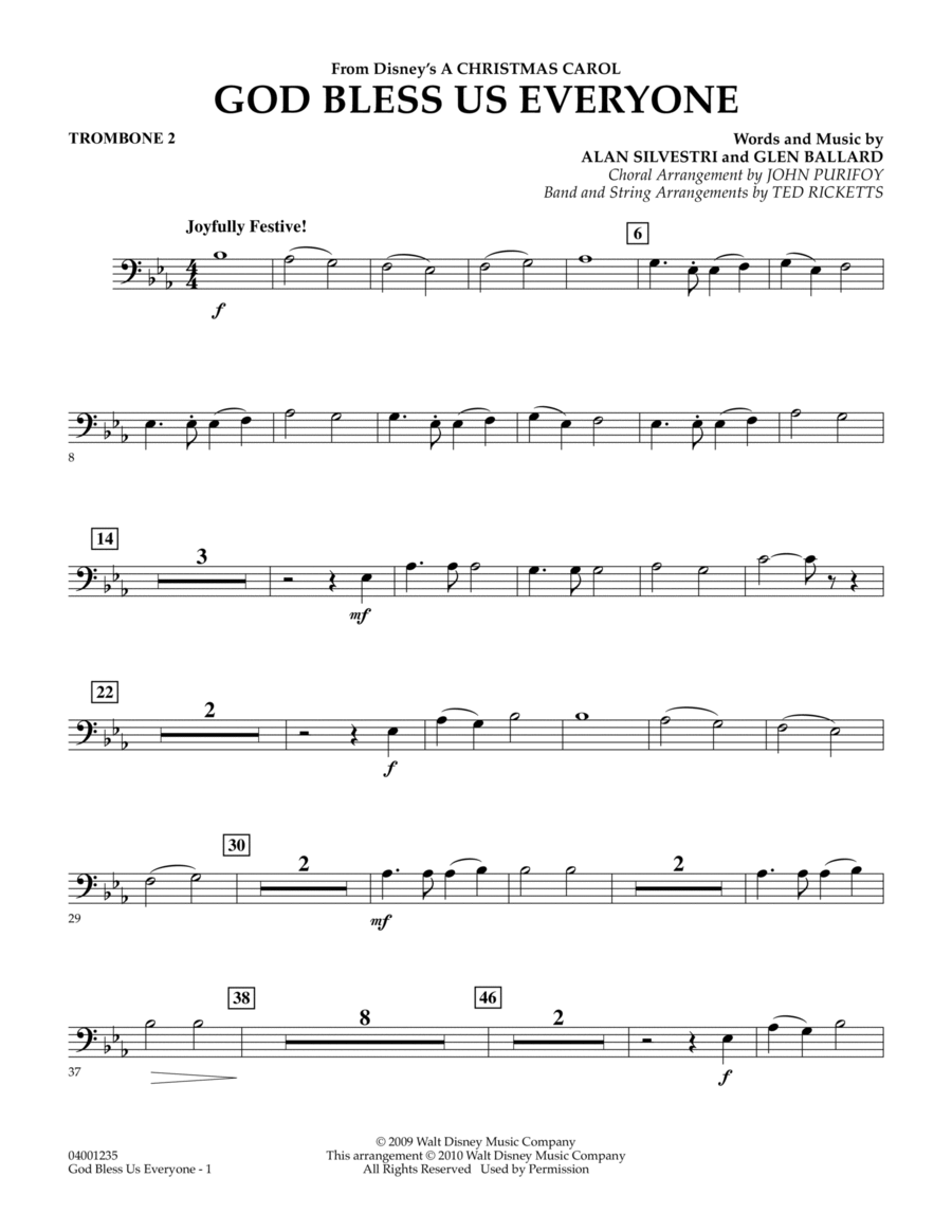 God Bless Us Everyone - Trombone 2 Concert Band scores gallery preview page 1