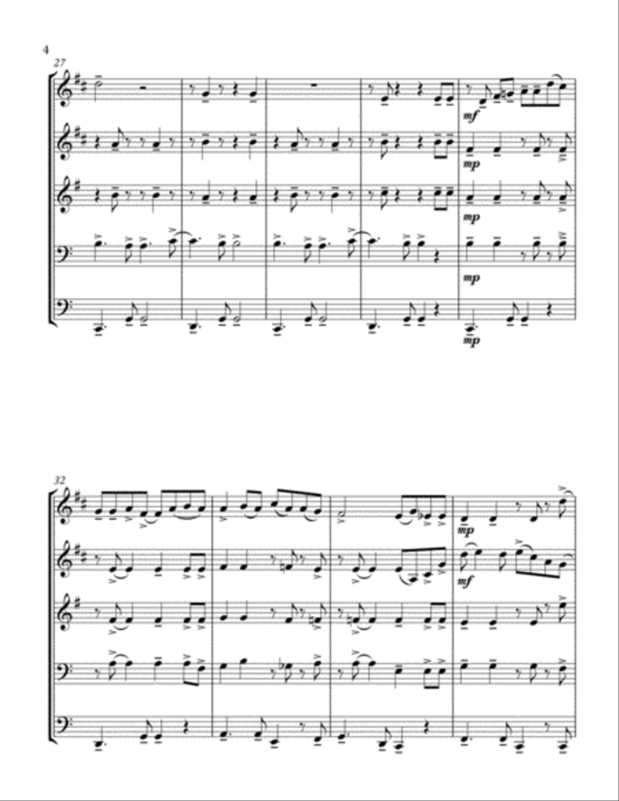 Franz Xaver Gruber. SILENT NIGHT -brass quintet- arrenged by KHUUSHAAN BATZAYA Brass Quintet scores gallery preview page 4