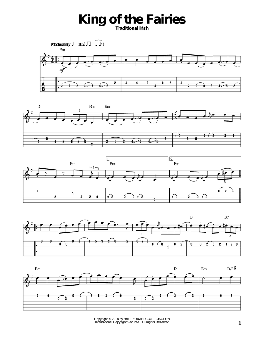 King Of The Fairies King Of The Fairies Guitar Tablature scores gallery preview page 1