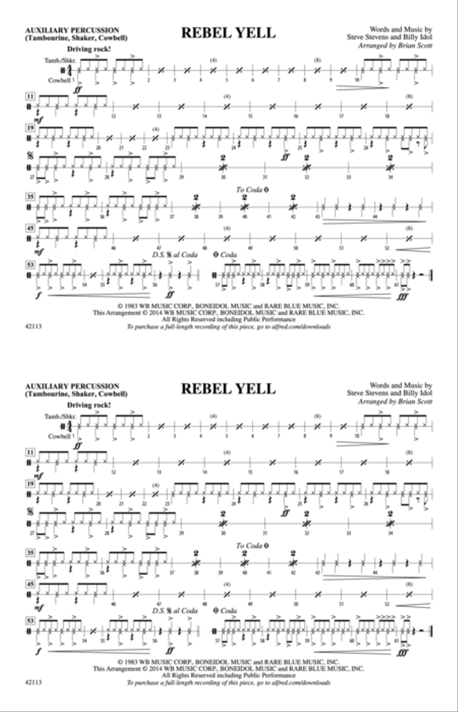 Rebel Yell: Auxiliary Percussion Marching Band scores gallery preview page 1