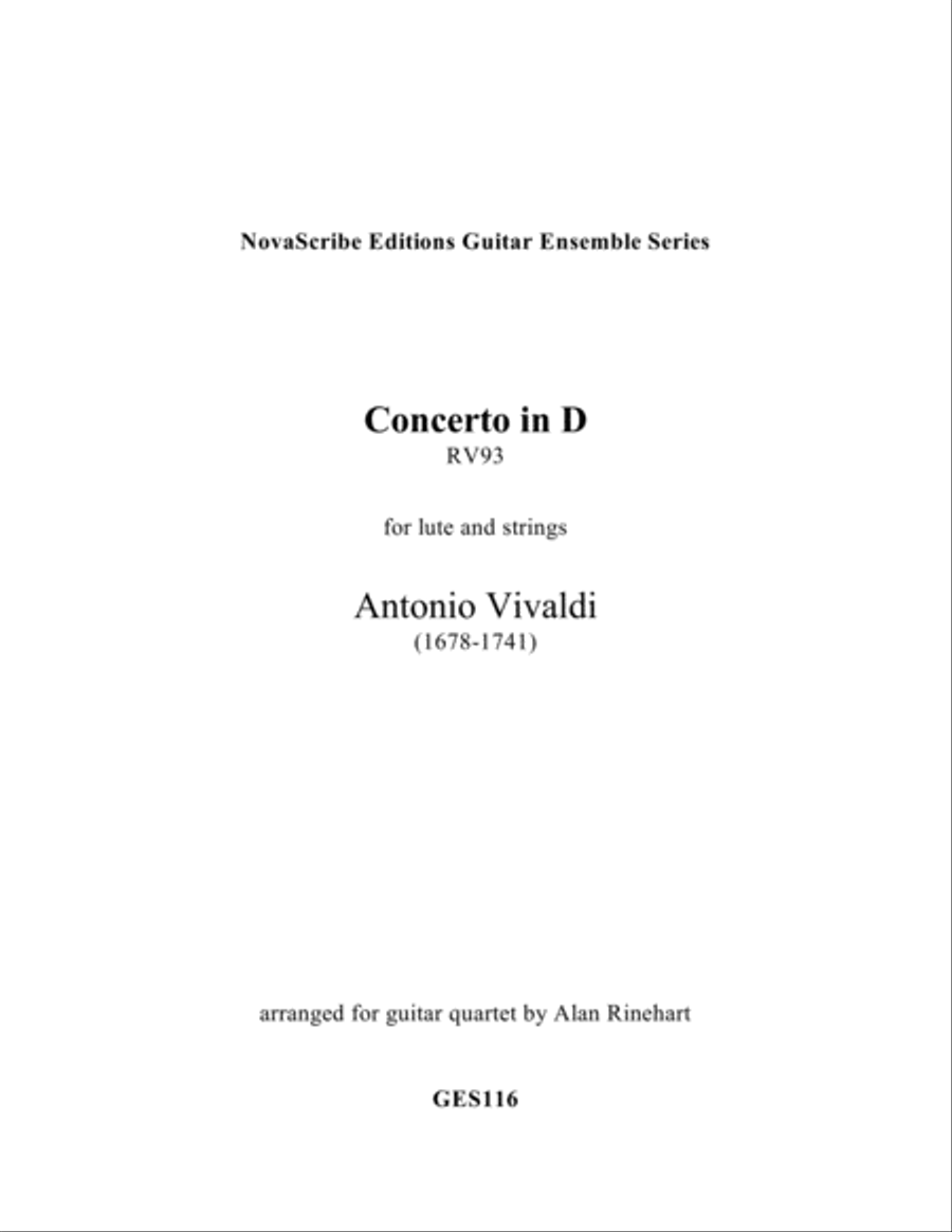 Lute Concerto in D R.V. 93 arr. for guitar quartet