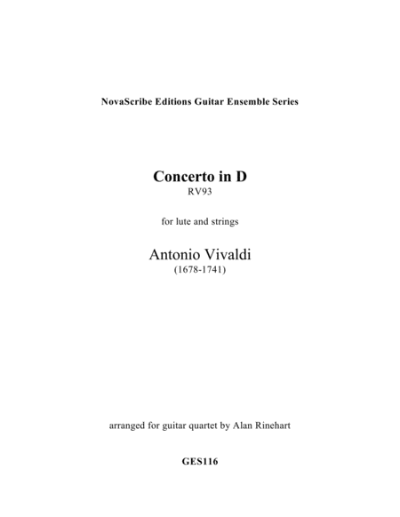 Lute Concerto in D R.V. 93 arr. for guitar quartet