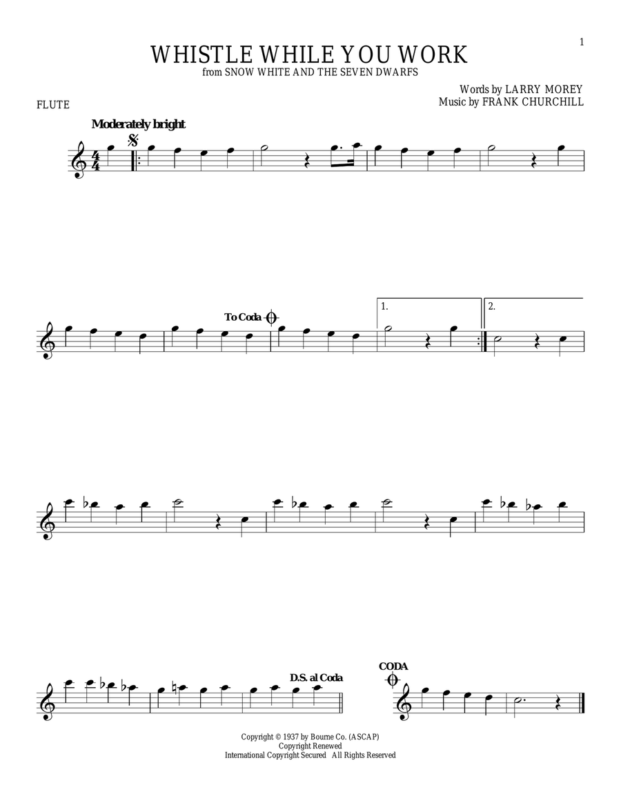 Whistle While You Work (from Snow White And The Seven Dwarfs) Flute Solo scores gallery preview page 1