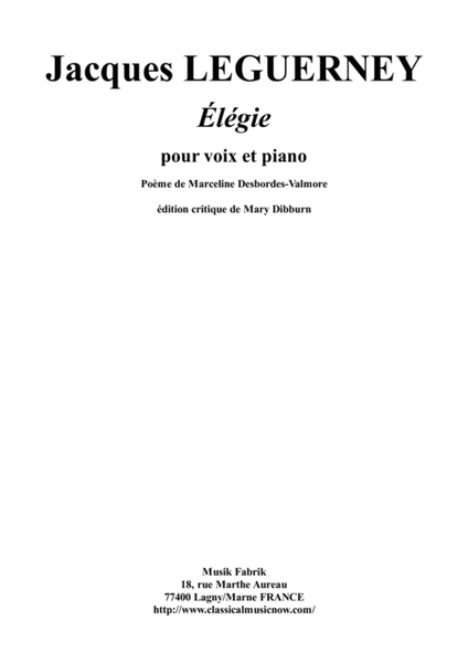 Jacques Leguerney: Élégie for medium voice and piano
