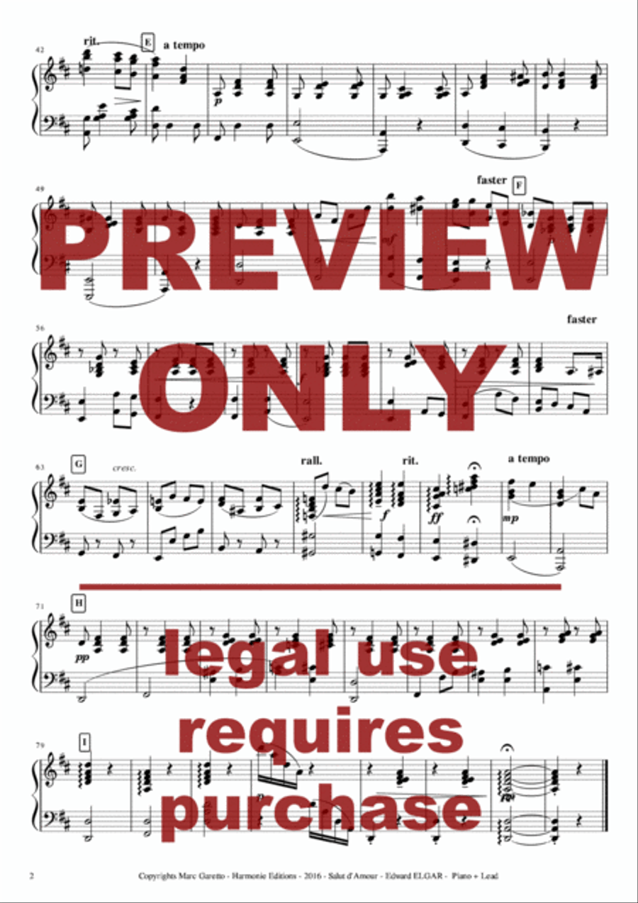 Salut d'Amour - LiebesGruss - EDWARD ELGAR - VIOLIN and PIANO - Arrangement by Marc GARETTO Violin Solo scores gallery preview page 6