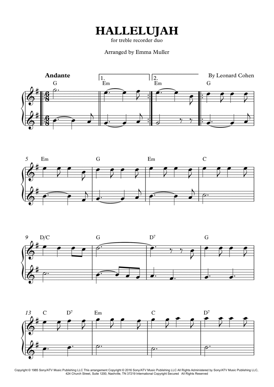 Hallelujah Woodwind Duet scores gallery preview page 1