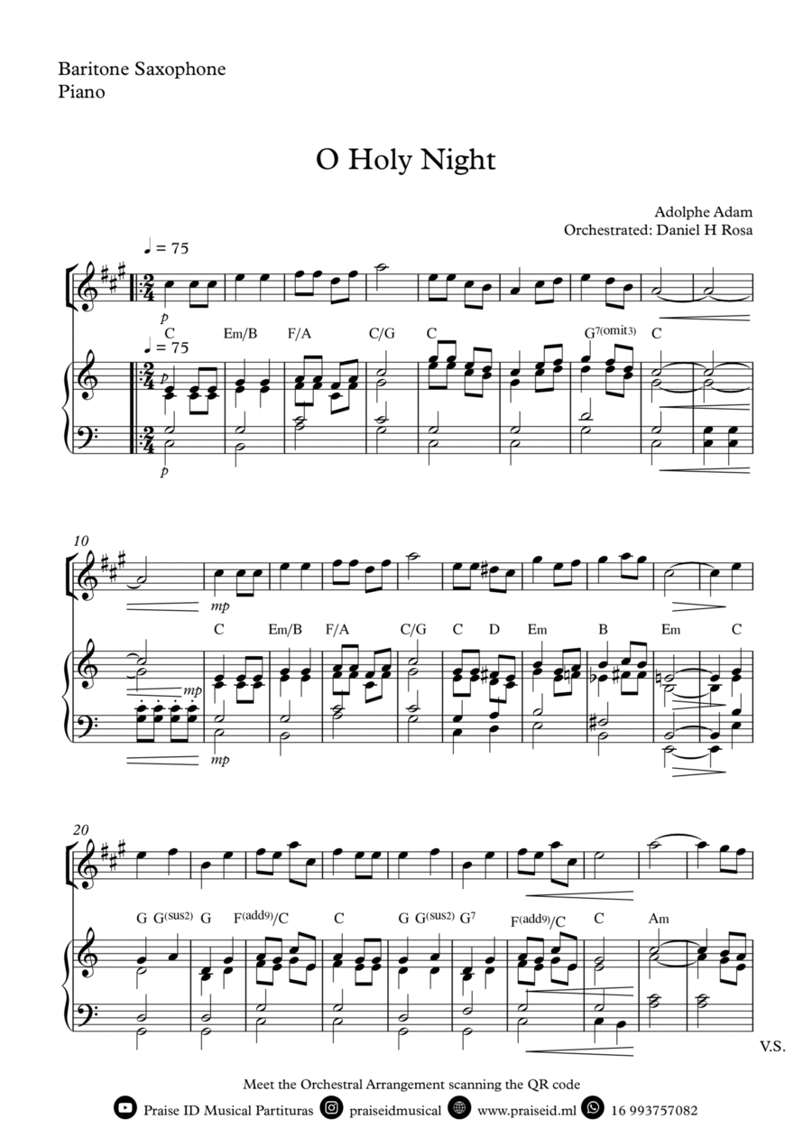 O Holy NIght - Christmas Carol - Baritone Saxophone and Piano Baritone Saxophone scores gallery preview page 1