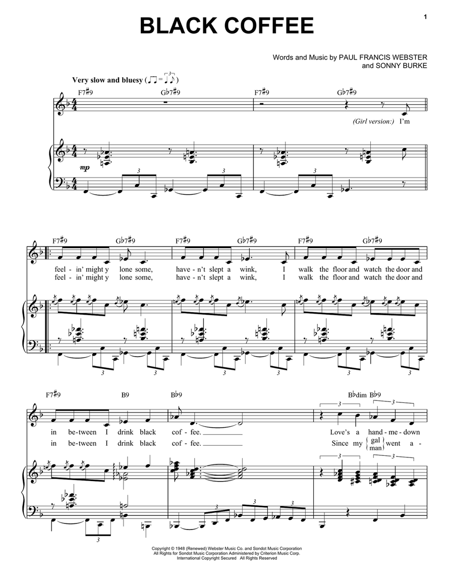 Black Coffee Piano, Vocal, Guitar scores gallery preview page 1