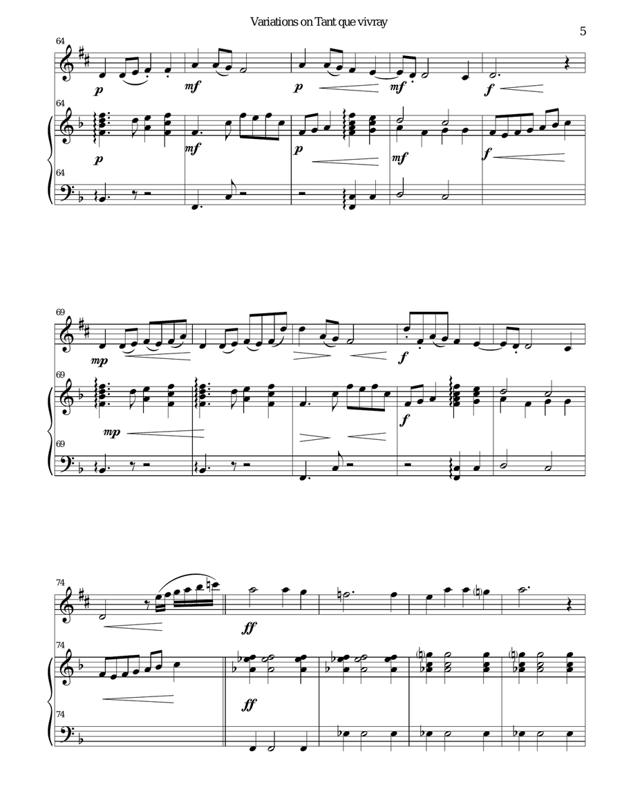 Variations on Tant que vivray (As long as I live) for alto saxophone and harp Alto Saxophone scores gallery preview page 5