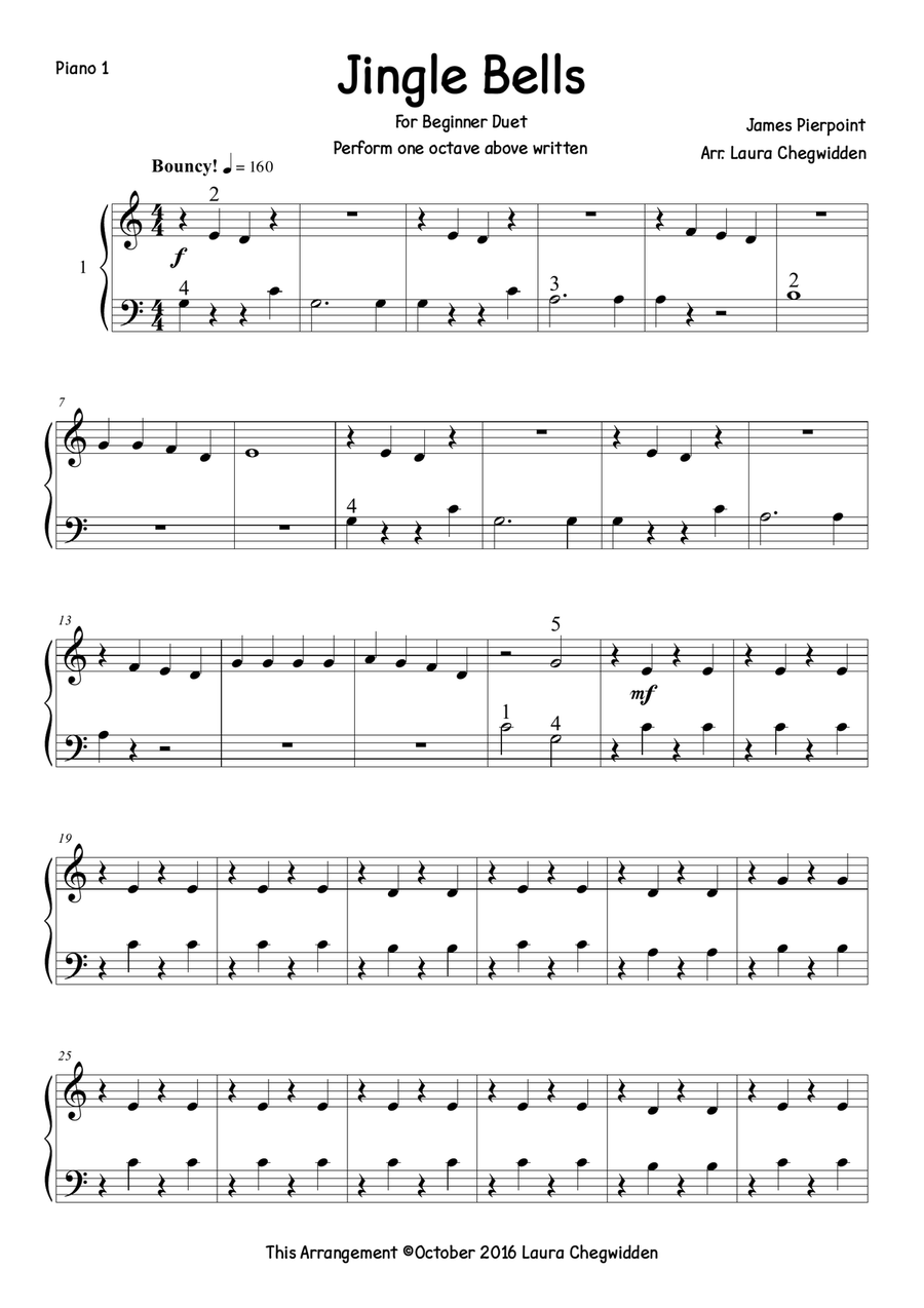 Jingle Bells Piano Duet Easy Piano scores gallery preview page 1
