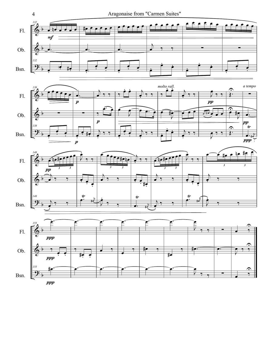 Aragonaise from Carmen - woodwind trio (flute, oboe, bassoon) Woodwind Trio scores gallery preview page 4
