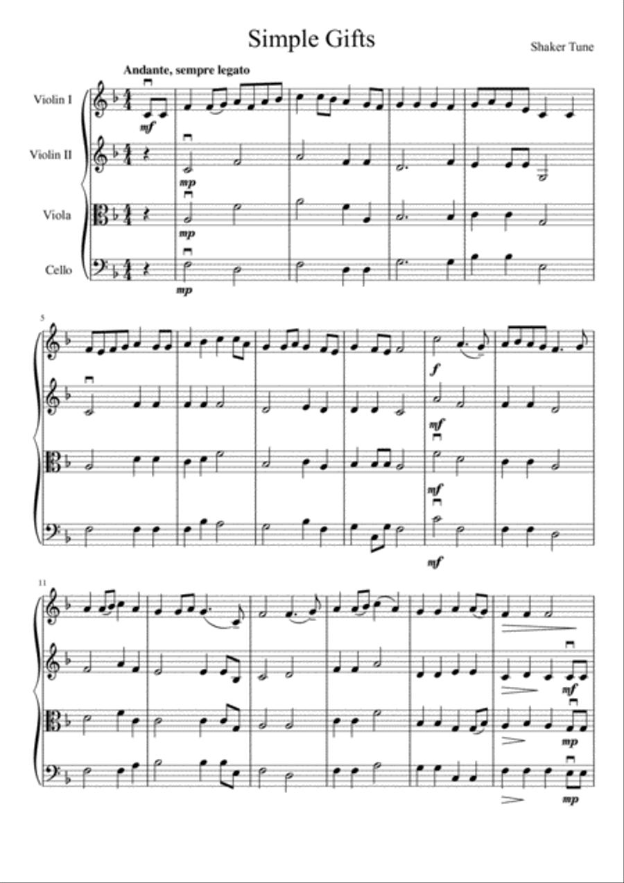 Simple Gifts Simple Gifts String Quartet scores gallery preview page 2