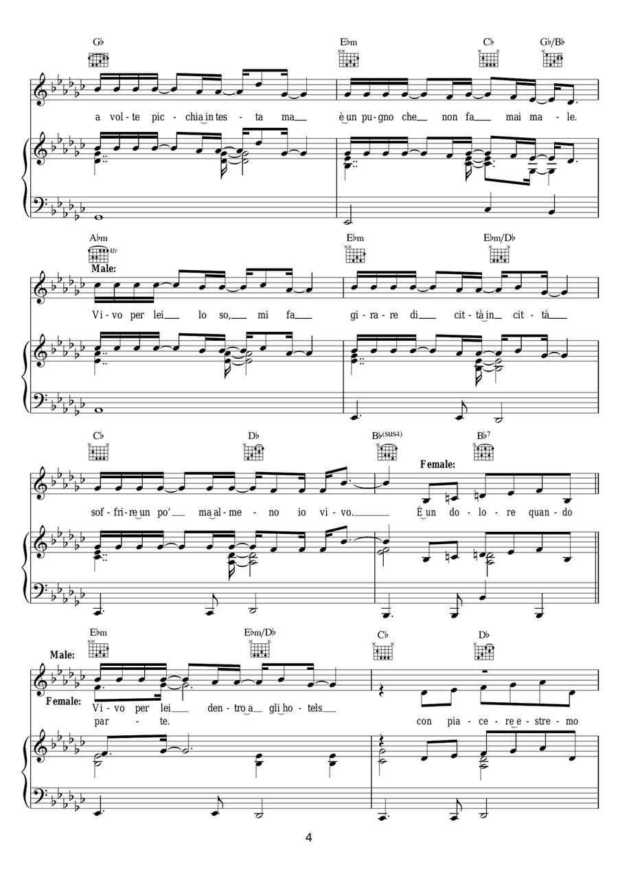 Vivo Per Lei Piano, Vocal, Guitar scores gallery preview page 4