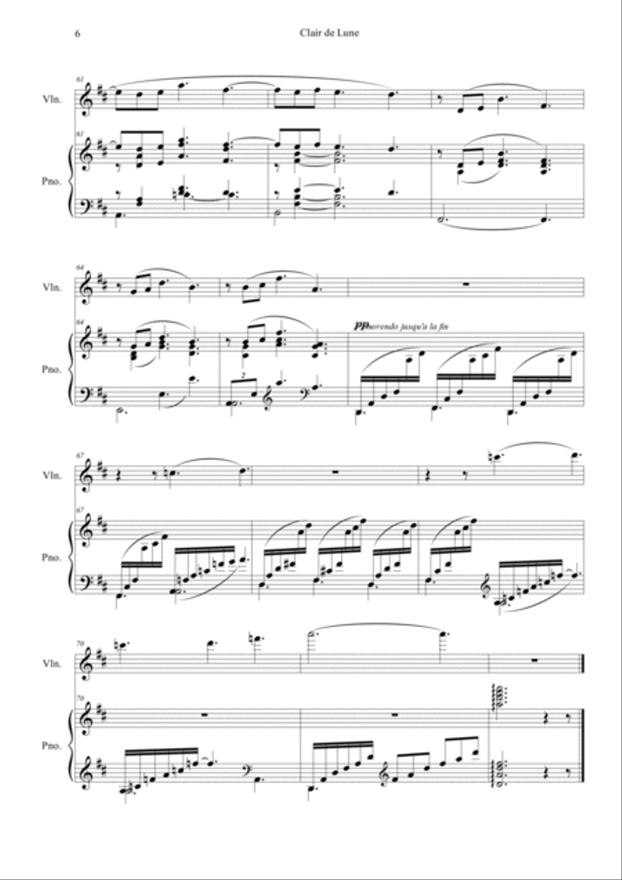 Clair de Lune in D Violin Solo scores gallery preview page 6