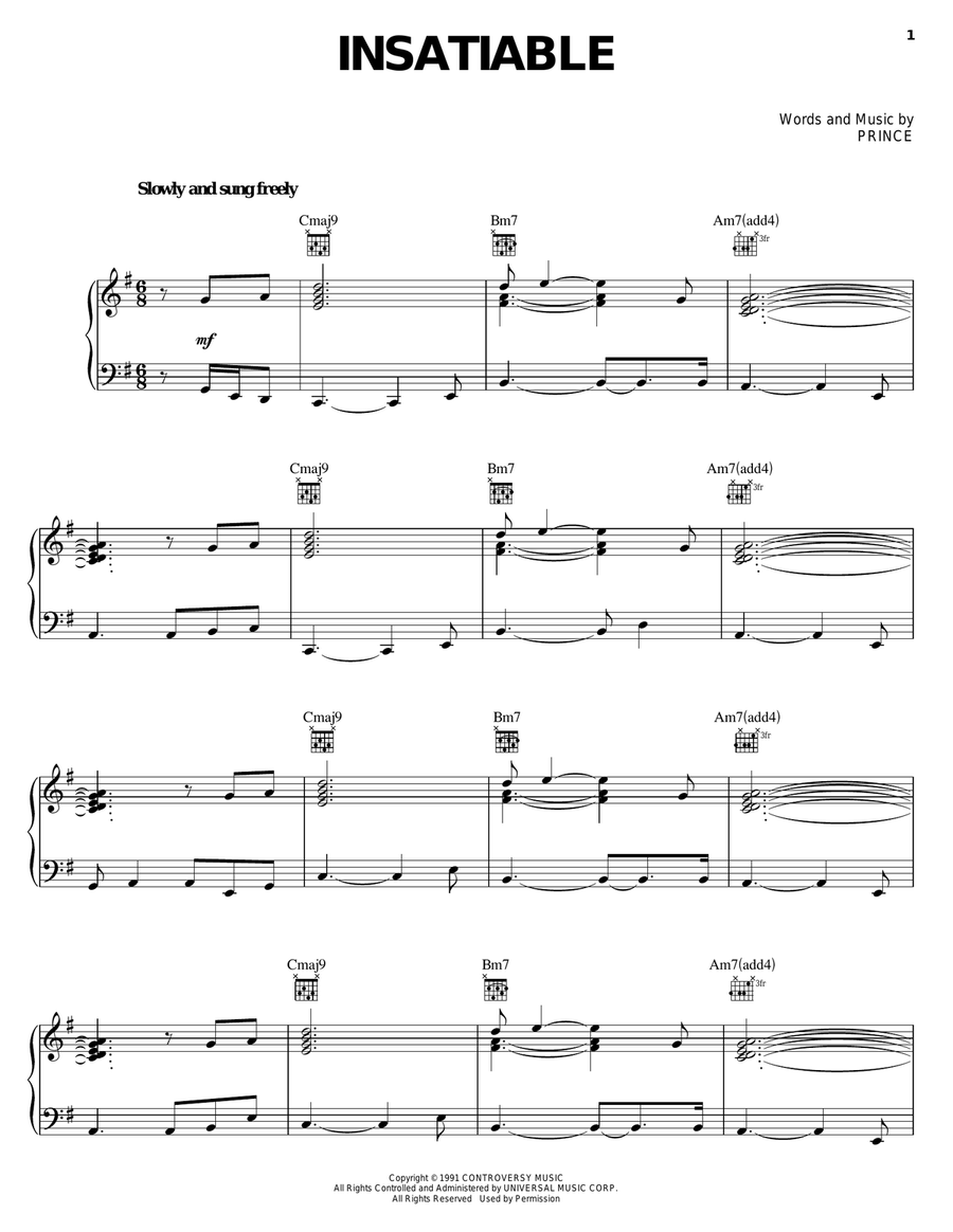Insatiable Insatiable Piano, Vocal, Guitar scores gallery preview page 1