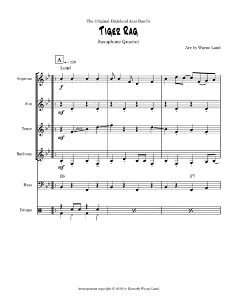 Tiger Rag (Saxophone Quartet) Saxophone Quartet scores gallery preview page 2