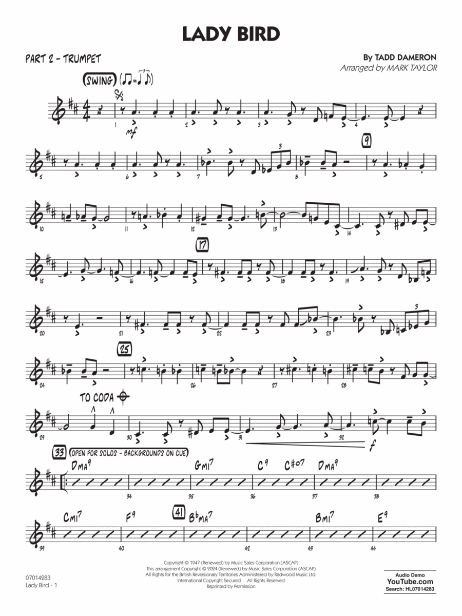 Lady Bird (arr. Mark Taylor) - Part 2 - Trumpet Jazz Ensemble scores gallery preview page 1
