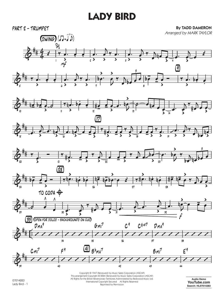 Lady Bird (arr. Mark Taylor) - Part 2 - Trumpet