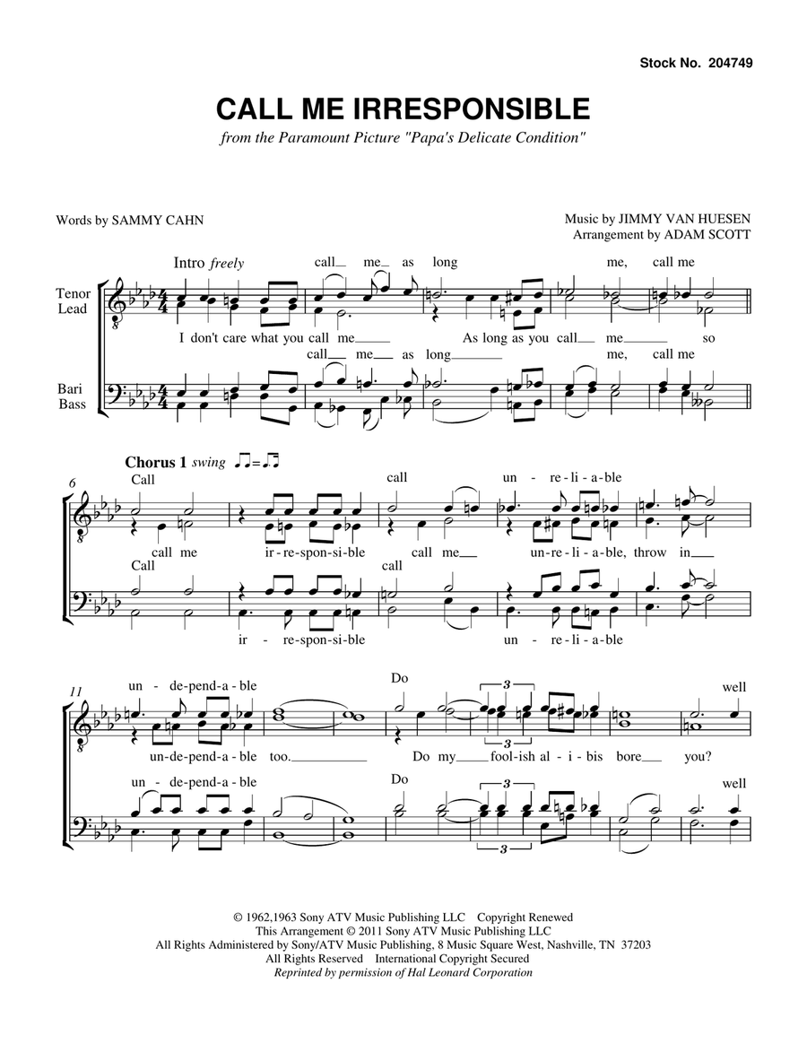 Call Me Irresponsible from the Paramount Picture PAPA'S DELICATE CONDITION TTBB scores gallery preview page 1