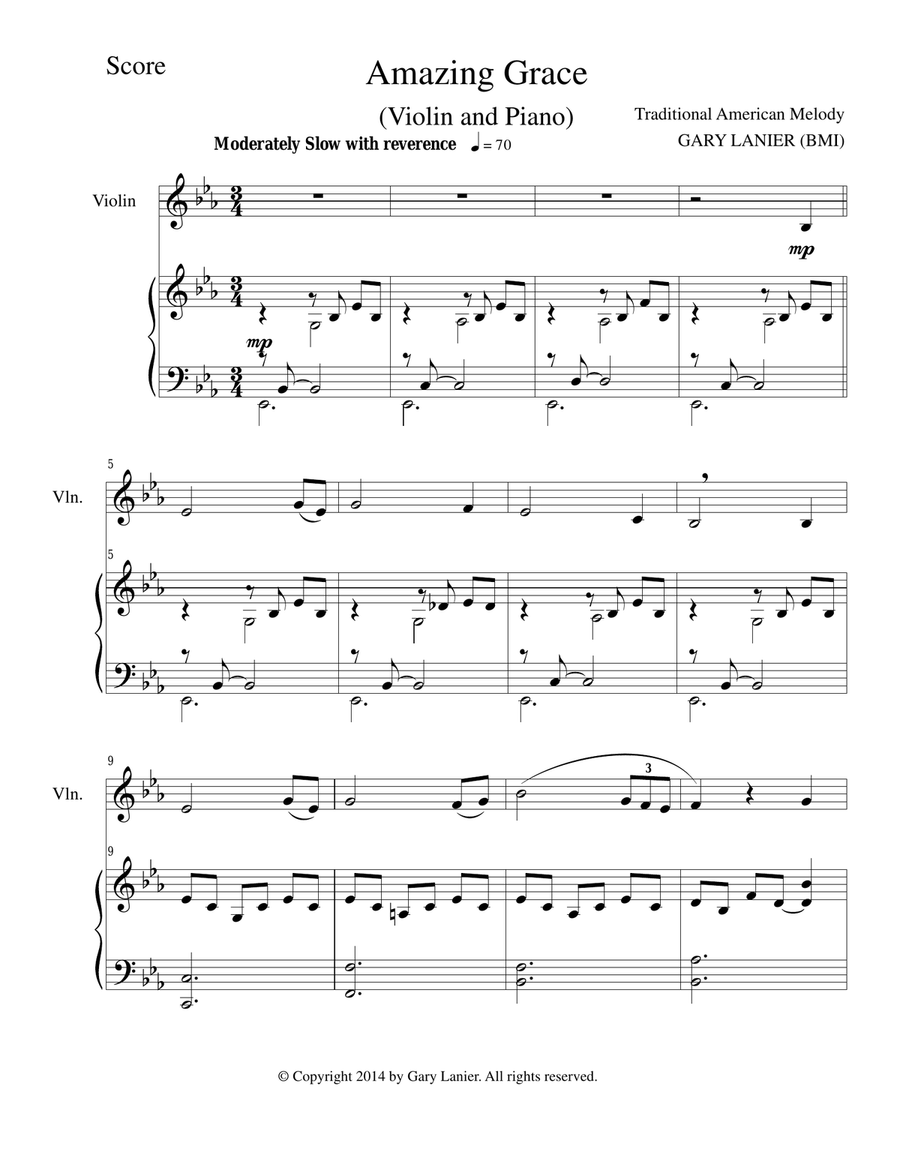 AMAZING GRACE (Violin Piano and Violin Part) Violin Solo scores gallery preview page 1