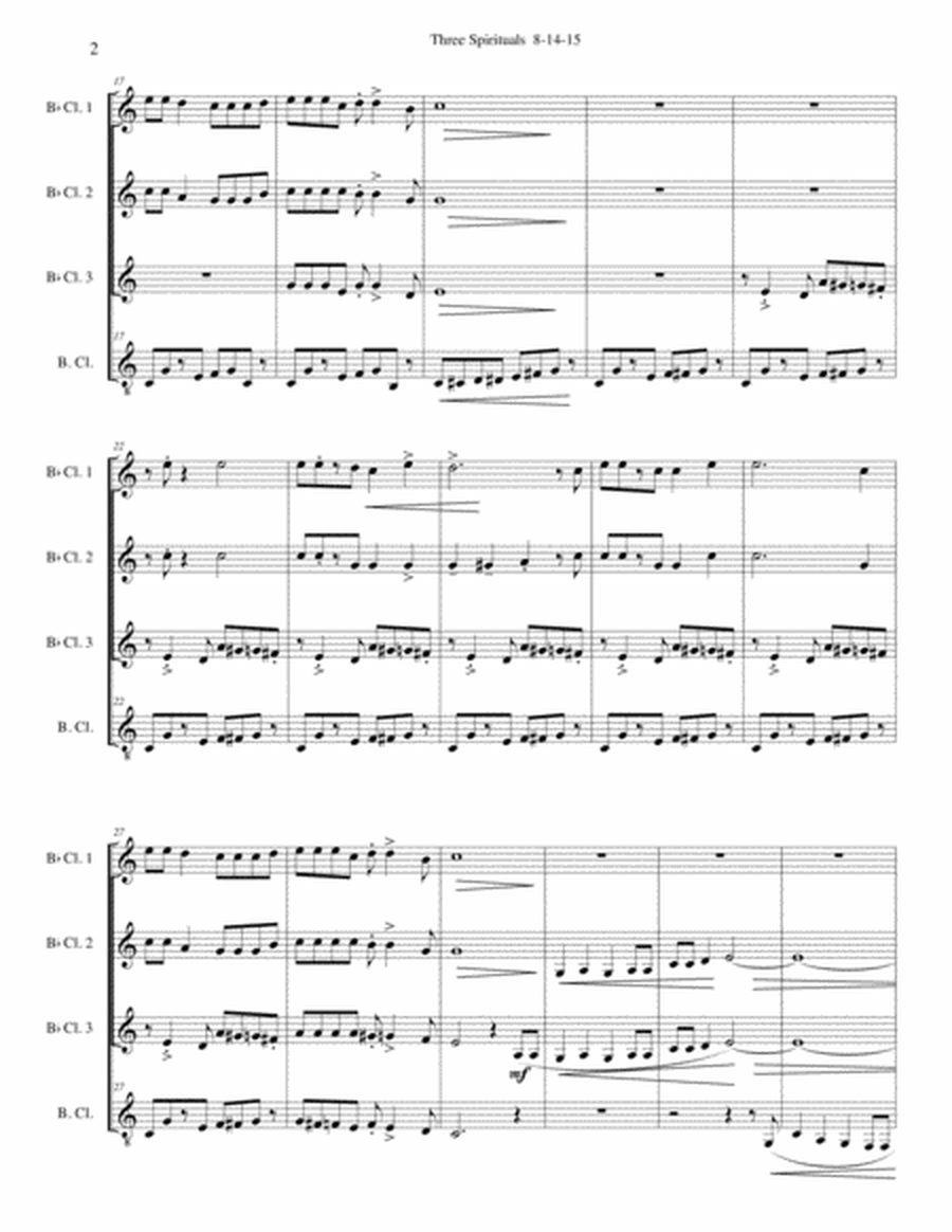 THREE TRADITIONAL SPIRITUALS for Clarinet Quartet image number null
