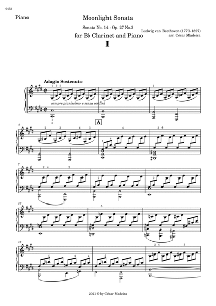 Moonlight Sonata by Beethoven 1 mov. - Bb Clarinet and Piano (Individual Parts) image number null