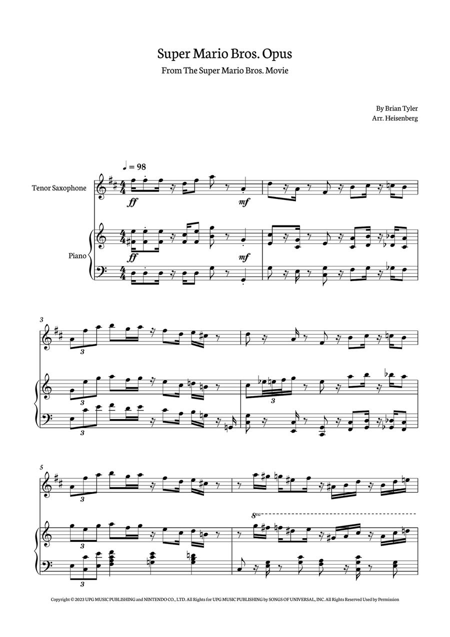 Super Mario Bros. Opus Tenor Saxophone scores gallery preview page 1