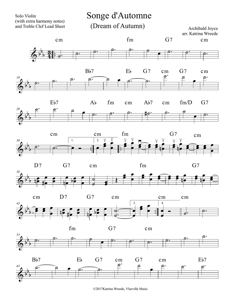 Songe d'Automne for Solo Violin (Treble Clef Lead Sheet) - the 