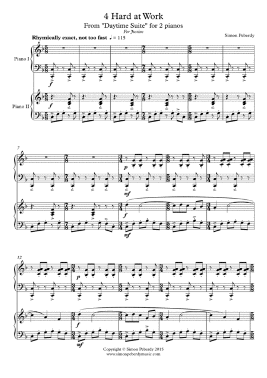 Hard at Work for 2 pianos, 4 hands by Simon Peberdy, from Daytime Suite 2 Pianos, 4-Hands scores gallery preview page 2