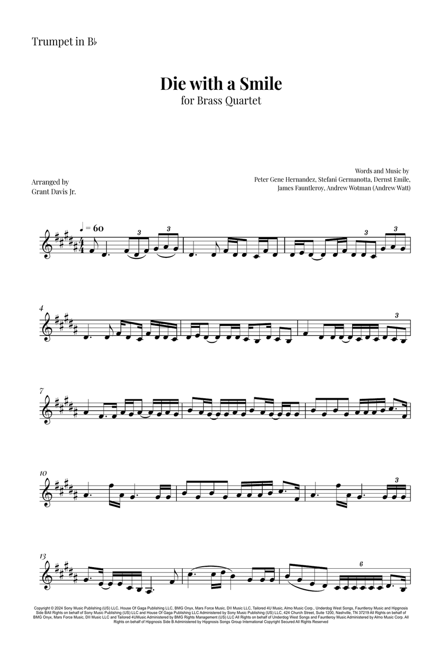 Die With A Smile Die With A Smile Brass Quartet scores gallery preview page 5