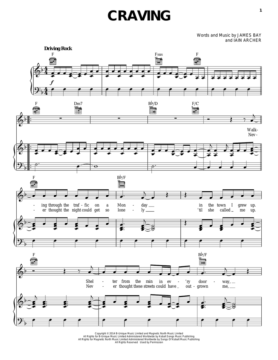 Craving Craving Piano, Vocal, Guitar scores gallery preview page 1