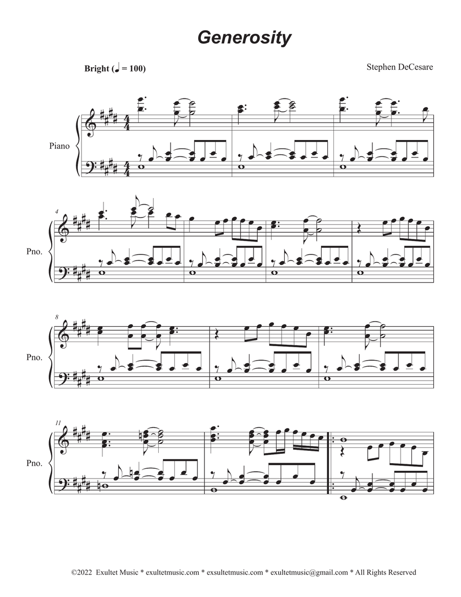 Generosity (Piano solo) by Stephen DeCesare Piano Solo - Digital Sheet Music