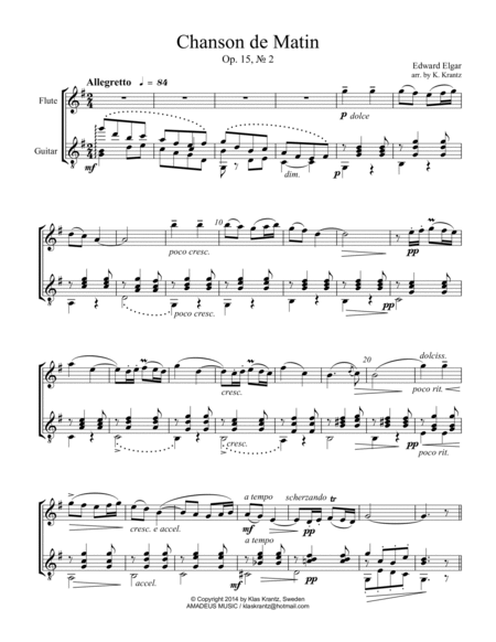 Chanson de Nuit and Chanson de Matin Op. 15 for flute and guitar image number null