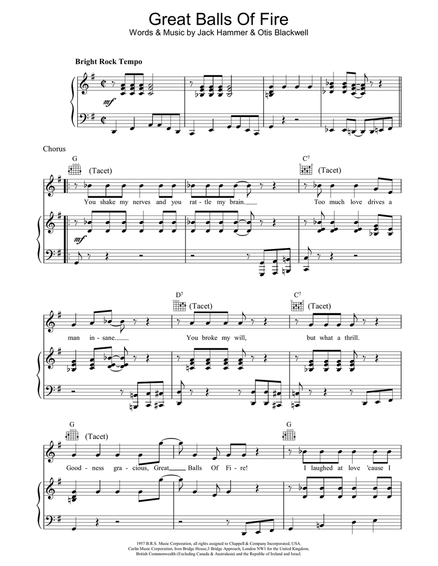 Great Balls Of Fire Great Balls Of Fire Piano, Vocal, Guitar scores gallery preview page 1