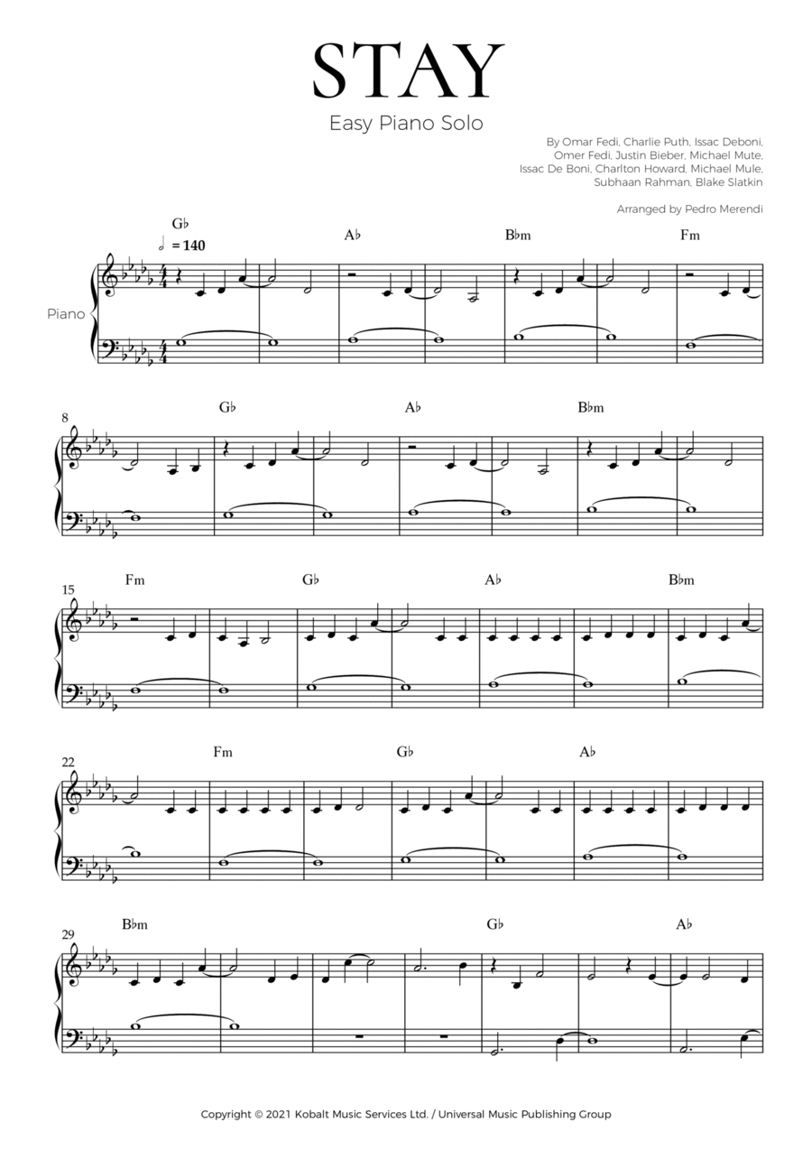 Stay Easy Piano scores gallery preview page 1