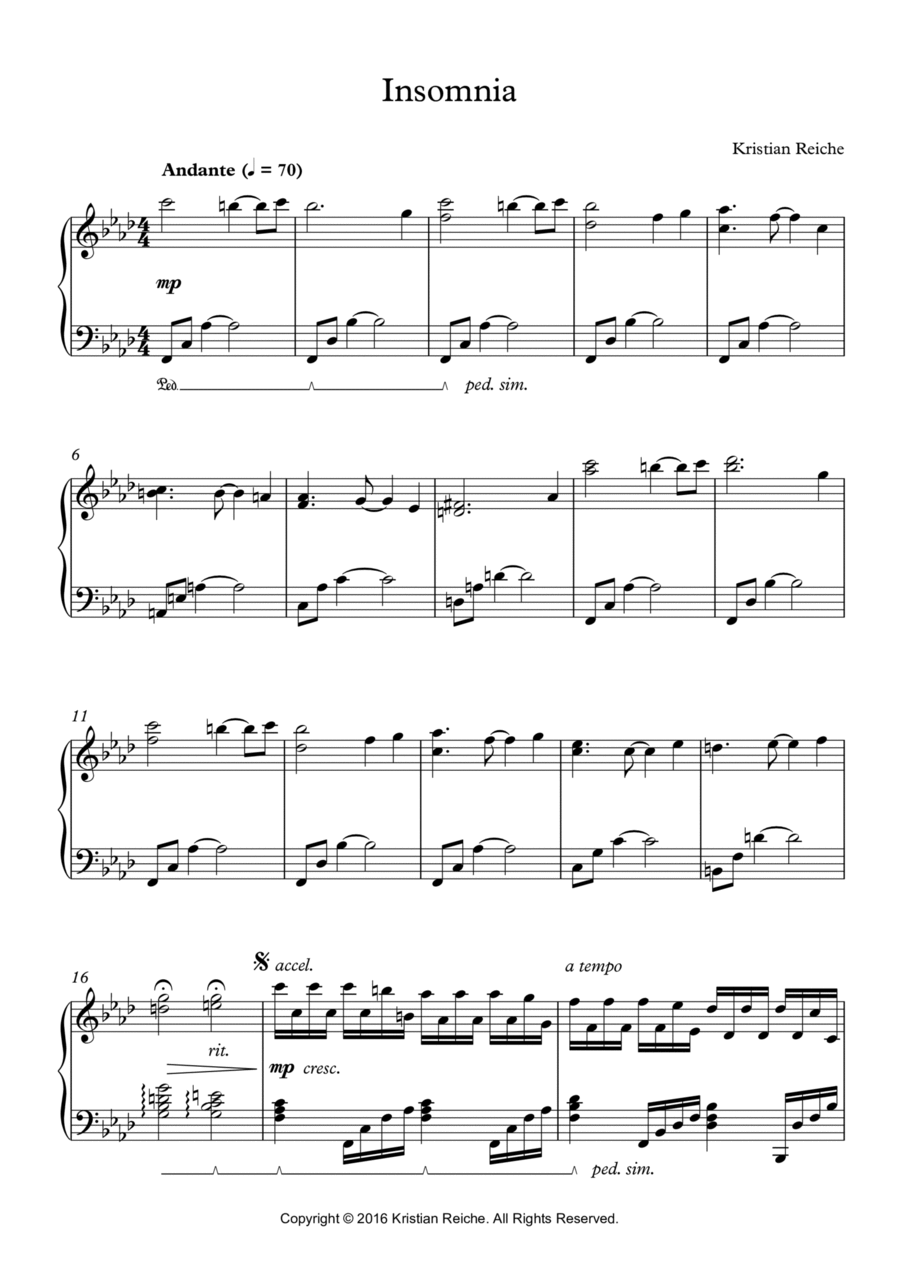 Insomnia Insomnia Piano Solo scores gallery preview page 1