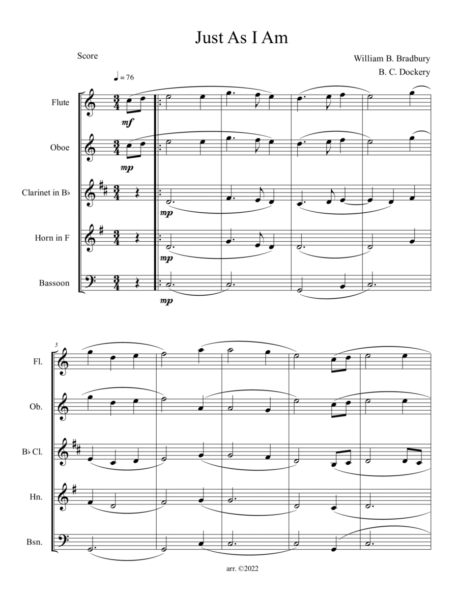 Just As I Am (Woodwind Quintet) Woodwind Quintet scores gallery preview page 1