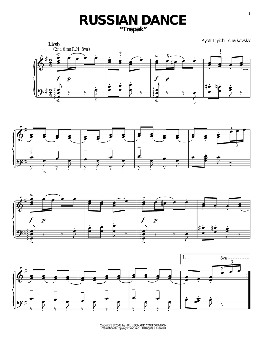 Russian Dance (Trepak) (from The Nutcracker) Piano Solo scores gallery preview page 1