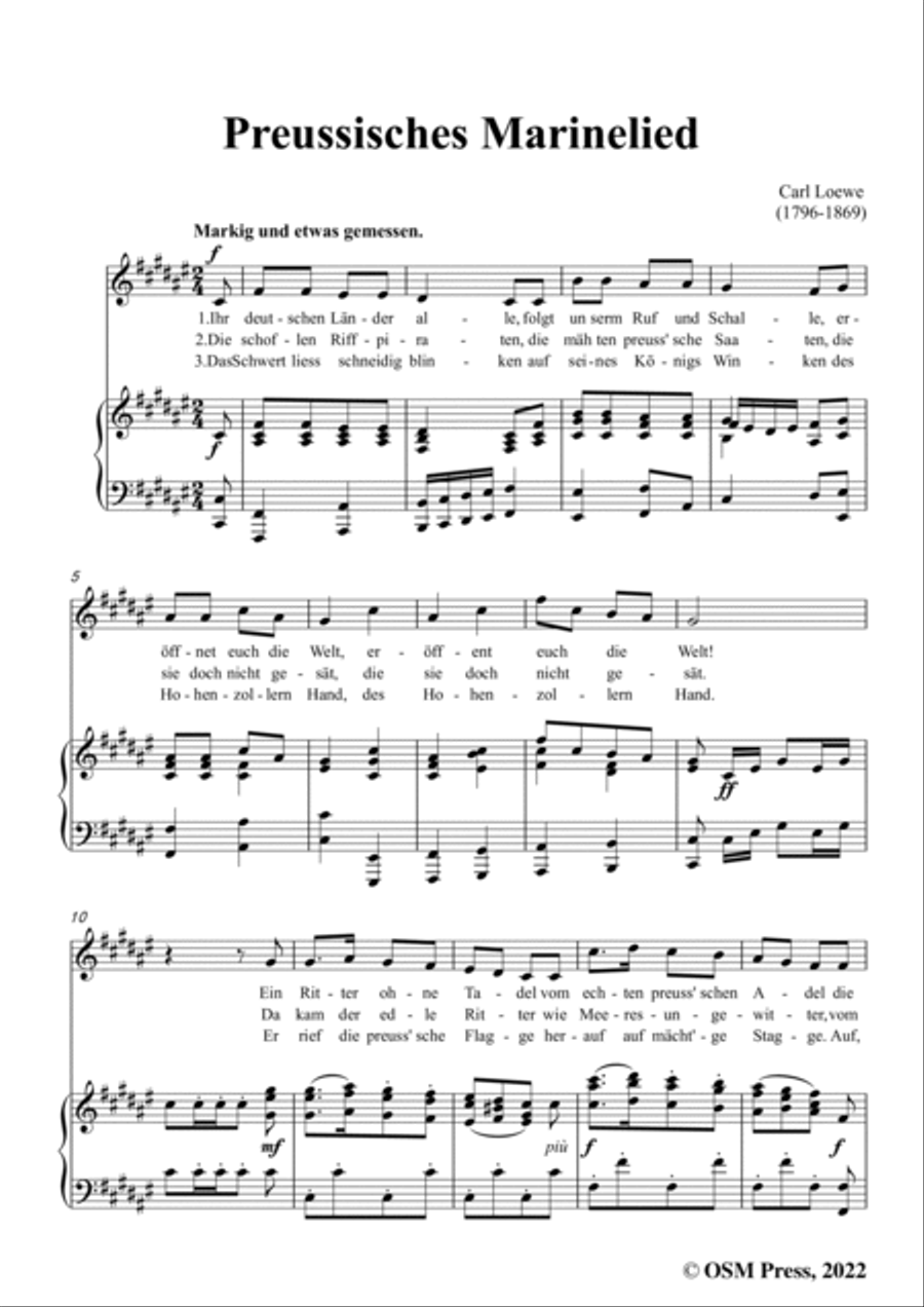 Loewe-Preussisches Marinelied,in F sharp Major,for Voice and Piano Voice Solo scores gallery preview page 3