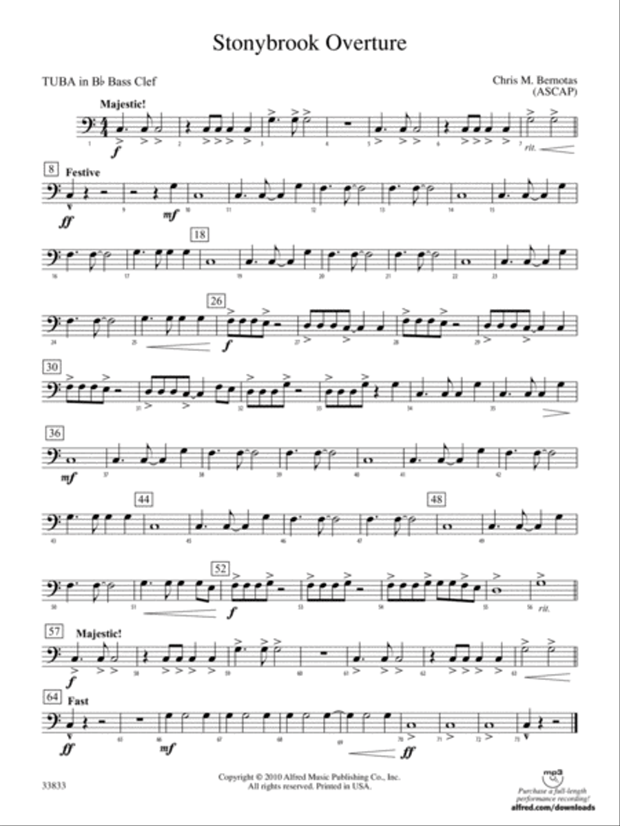Stonybrook Overture: (World Part) B-flat Tuba B.C. Concert Band scores gallery preview page 1