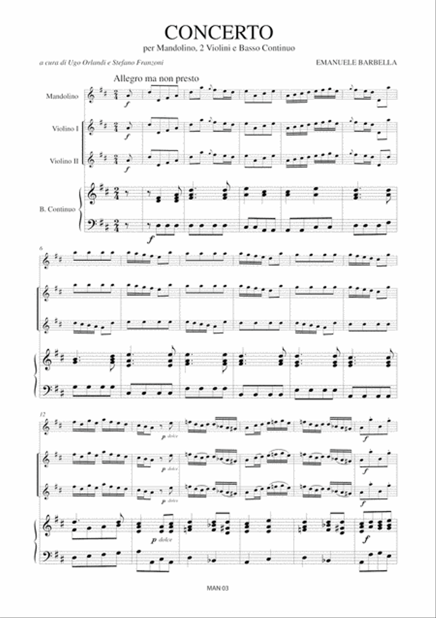 Concerto in D Major for Mandolin, Strings and Continuo Orchestra scores gallery preview page 2