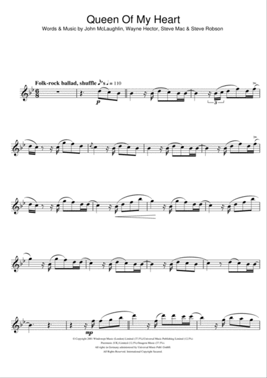 Queen Of My Heart Flute Solo scores gallery preview page 1
