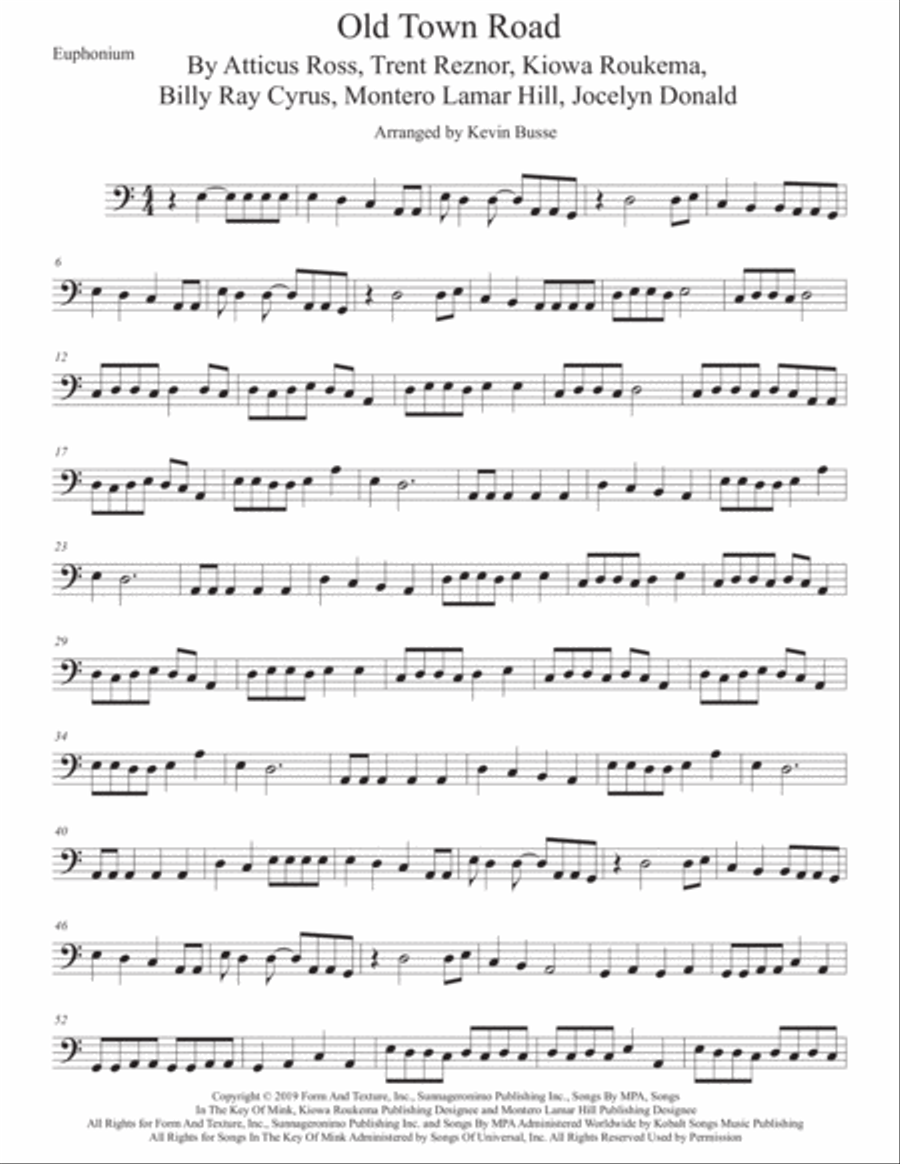 Old Town Road (remix) Euphonium scores gallery preview page 1