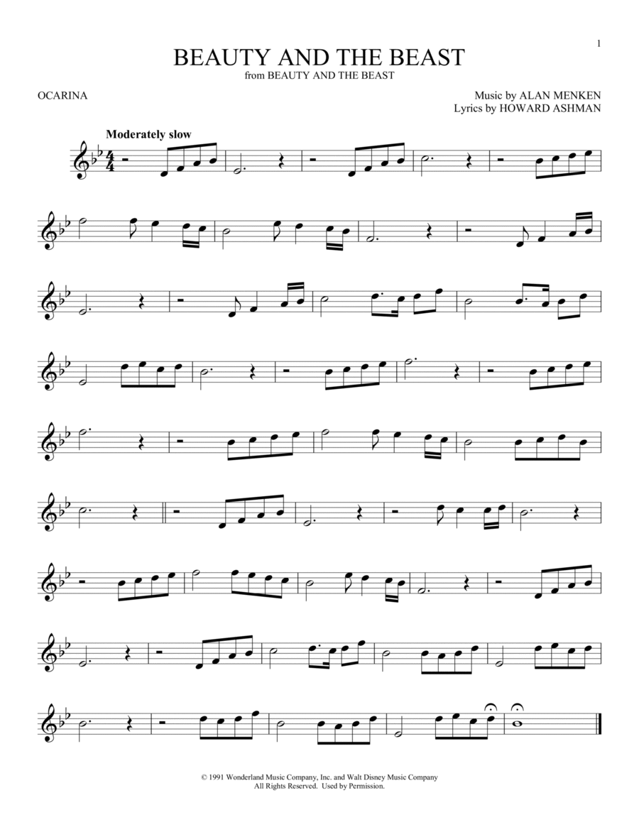 Beauty And The Beast Beauty And The Beast ocarina scores gallery preview page 1