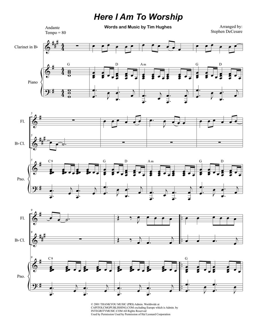 Here I Am To Worship Woodwind Duet scores gallery preview page 1