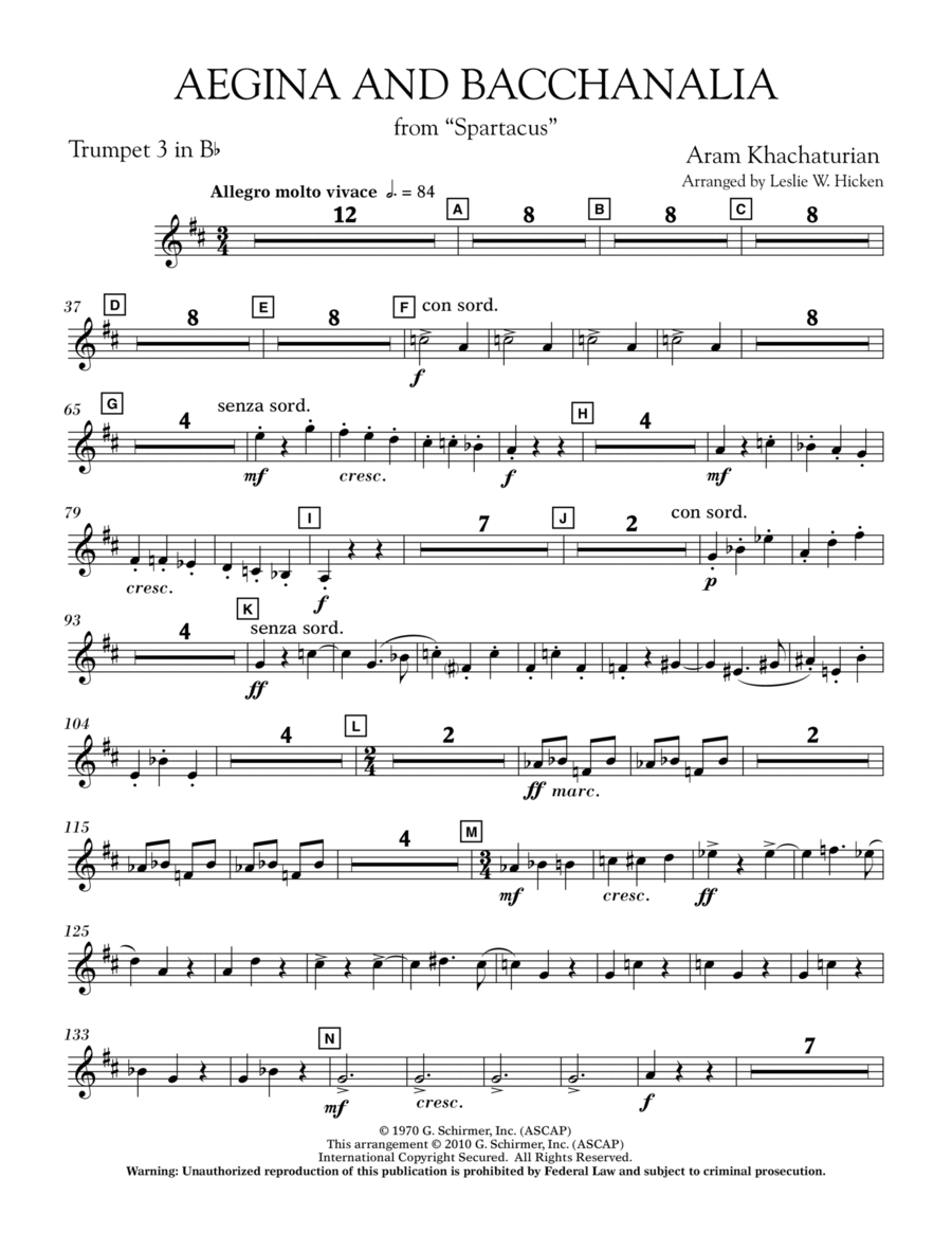 Aegina and Bacchanalia (from Spartacus) - Bb Trumpet 3 B-Flat Trumpet scores gallery preview page 1