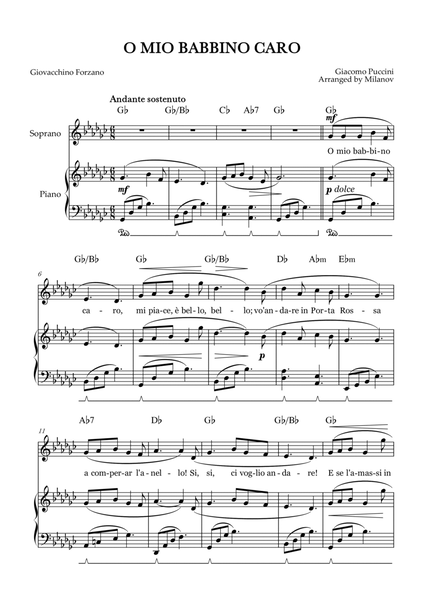 O Mio Babbino Caro | Female Voice Soprano | G-flat Major | Piano accompaniment | Pedal | Chords image number null