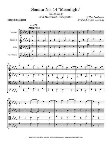 Moonlight Sonata 2nd Mvmt (Sonata No. 14 opus 27 no. 2) - Beethoven - String Quartet image number null